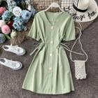 V-neck Tie-waist Short-sleeve Dress