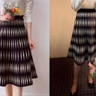 Band-waist Pattern Knit Flare Skirt Black - One Size
