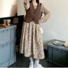 Long-sleeve Dotted Midi Dress / Vest