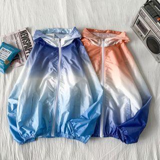 Gradient Hooded Zip-up Jacket