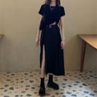 Short-sleeve T-shirt / Slit Midi A-line Skirt
