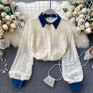 Balloon-sleeve Paneled Fringed Shirt