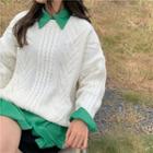 Long-sleeve Plain Loose-fit Shirt / Cable-knit Sweater