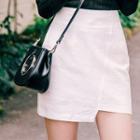 Cutout-hem Linen Mini Pencil Skirt