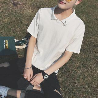 Ring Detail Collared Short-sleeve T-shirt