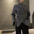 Wrap-front Blouse Dark Gray - One Size