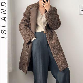 Collared Double-breasted Fleece Coat