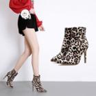 Pointy Toe Leopard Print High Heel Ankle Boots