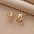 Faux Pearl Mermaid Tail Stud Earring Qr-534 - 1 Pr - Gold - One Size