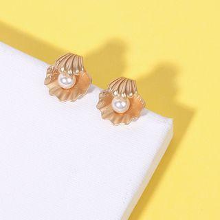 Faux Pearl Alloy Shell Earring 1 Pair - Gold - One Size