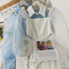 Mesh-sleeve Square-neck Crop Blouse With Choker