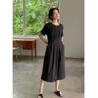 Short-sleeve Tie-back Midi A-line Dress Red - One Size