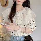 Short-sleeve Dotted Blouse Almond - One Size