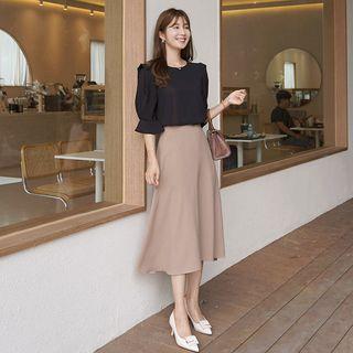 Plain Midi Flare Skirt