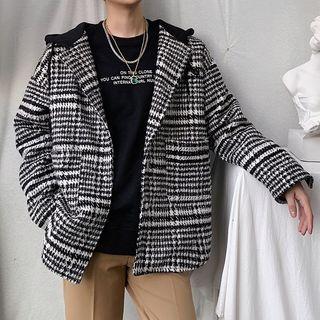 Long-sleeve Plaid Hooded Toggle Coat