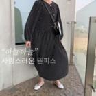 Two-way Faux-pearl Dotted Long Dress Black - One Size