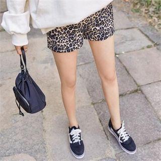 Zip-front Leopard Shorts