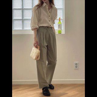 Pintuck-trim Baggy-fit Pants