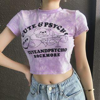 Bear Tie-dye Print Short-sleeve Cropped T-shirt