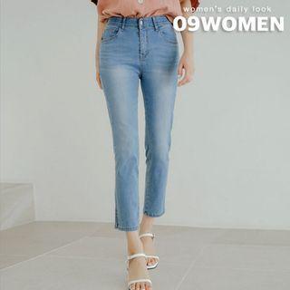 Slit-hem Slim-fit Washed Jeans
