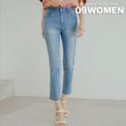 Slit-hem Slim-fit Washed Jeans