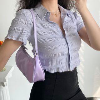 Cropped Lapel Ruched Top
