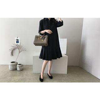 Long-sleeve Ruffle-hem Midi Shirtdress