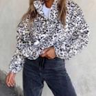 Leopard Print Half-zip Fleece Sweatshirt