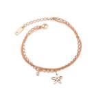 Simple And Elegant Plated Rose Gold Flower Double 316l Stainless Steel Bracelet With Cubic Zirconia Rose Gold - One Size