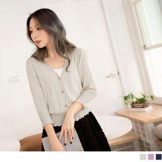 Frilled Trim Plain Basic Cardigan