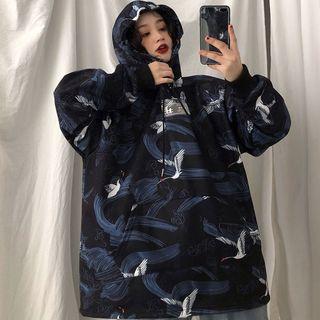 Crane Print Hoodie As Shown In Figure - One Size