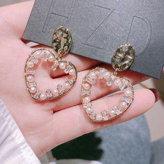 Heart Rhinestone Dangle Earring 1 Pair - Love Heart - Gold - One Size
