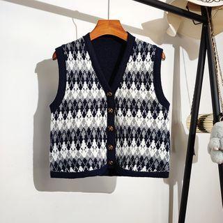 Cropped V-neck Jacquard Knit Vest