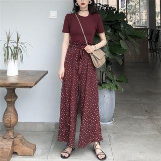 Short-sleeve T-shirt / Printed Wide Leg Pants