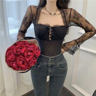 Long Sleeve Lace Slim-cut Top