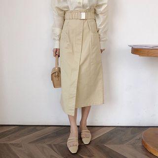 Asymmetric A-line Midi Skirt With Belt