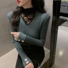 Long-sleeve Lace Top / Buttoned Cuff Long-sleeve Knit Top