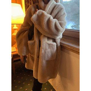 Reversible Shawl-collar Faux-fur Coat Beige - One Size