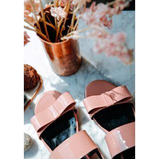 Bow Double-strap Patent Flat Sandals