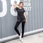 Sports Set: Short-sleeve T-shirt + Mock Two Piece Leggings