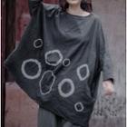 Long-sleeve Printed Blouse Tie-dyed - Black Gray - One Size