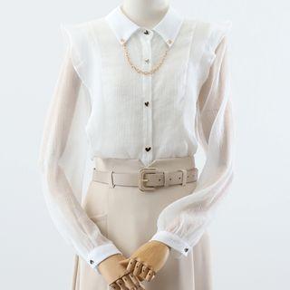 Puff-sleeve Chained Blouse / Midi A-line Skirt