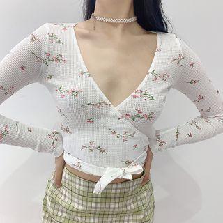 Long-sleeve Floral Print Cropped T-shirt