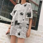 Short-sleeve Newspaper Print T-shirt