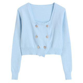 Square-neck Cardigan Blue - One Size