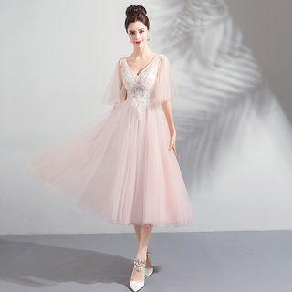 Mesh V-neck Bridesmaid Dress