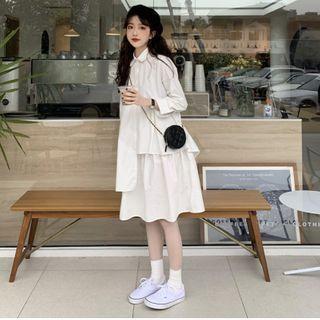 Long-sleeve Layered Shirt Dress