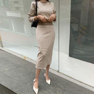 Set: Houndstooth Blouson Top + Long Skirt