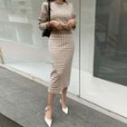 Set: Houndstooth Blouson Top + Long Skirt