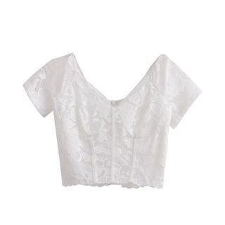 Short Sleeve V-neck Lace Corset Top